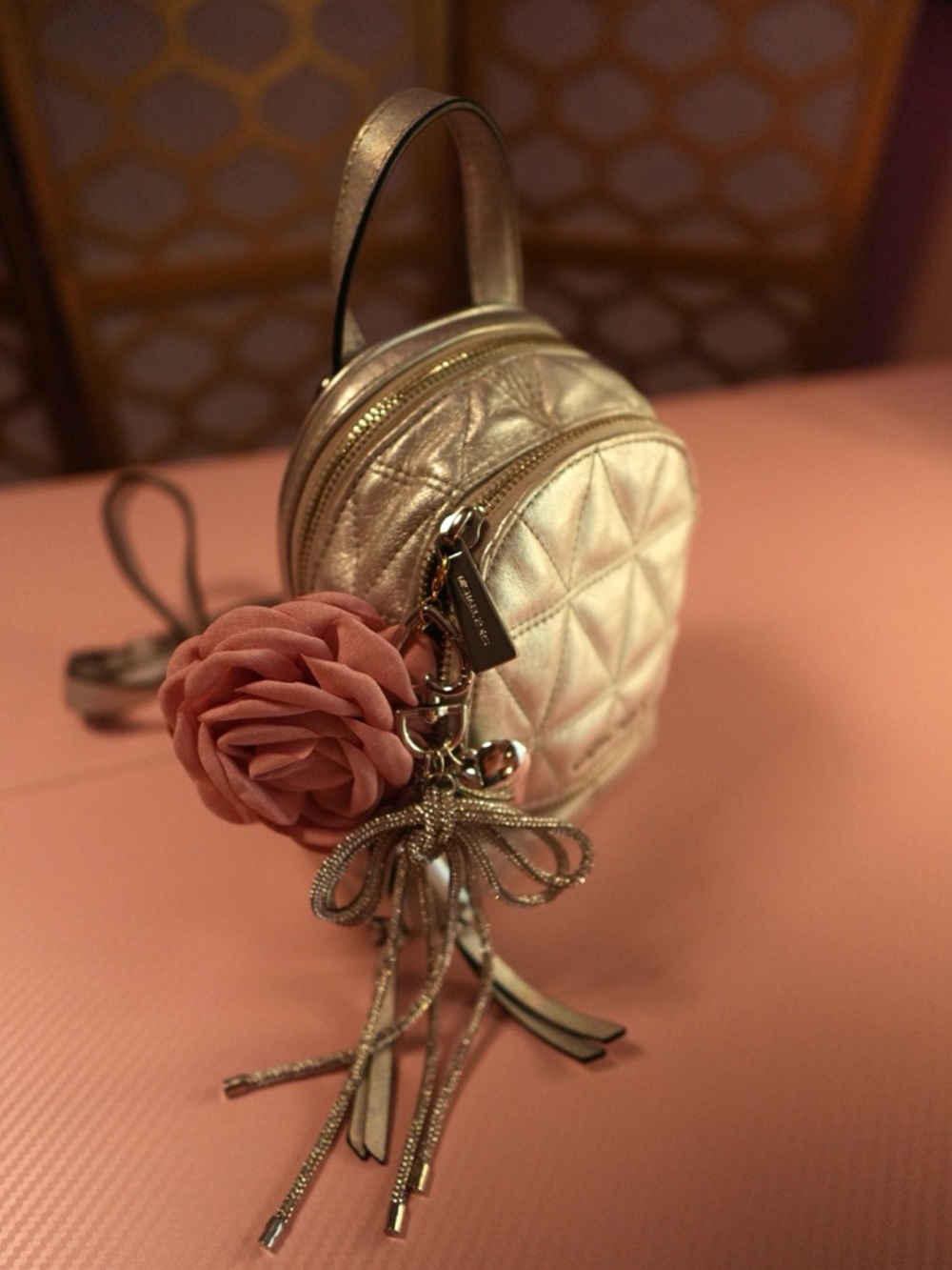 Michael Kors Quilted Mini Backpack in Metallic Silver - Picture 3 of 8